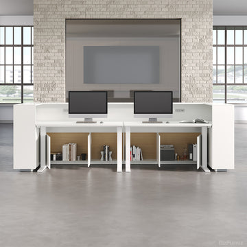 126" L Modern Reception Desk with Power Hub & Hidden Side Storage for Lobbies and Executive Reception Areas