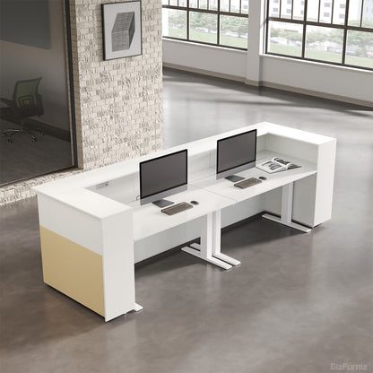 126" L Modern Reception Desk with Power Hub & Hidden Side Storage for Lobbies and Executive Reception Areas