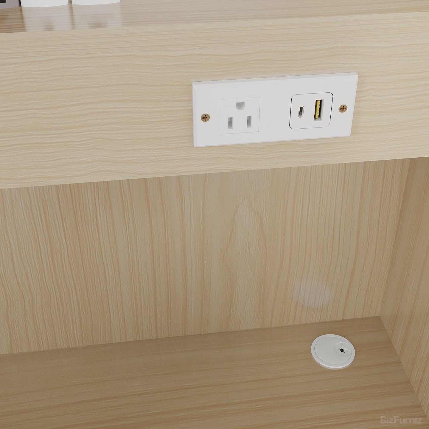 office desk with power outlet