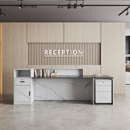 Modern Reception Desk with Counter Cable Management for Offices, Lobbies & Stores