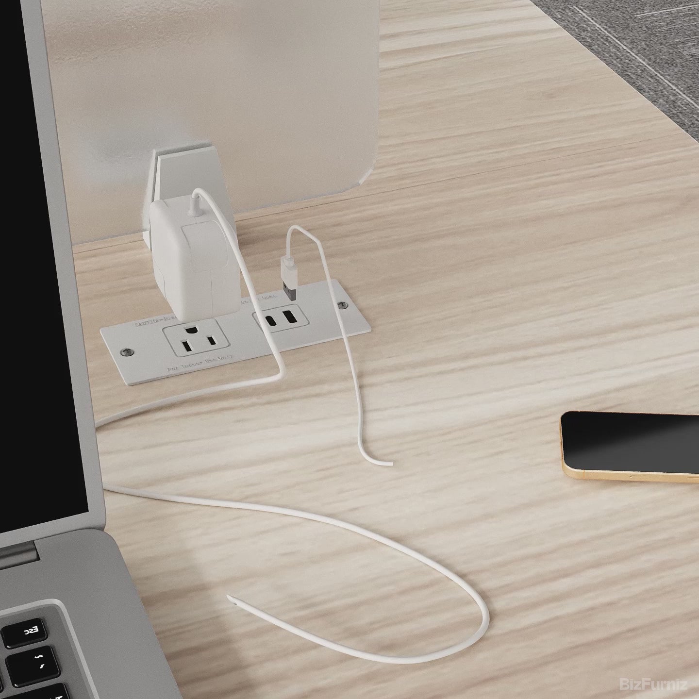 office desk with cable management