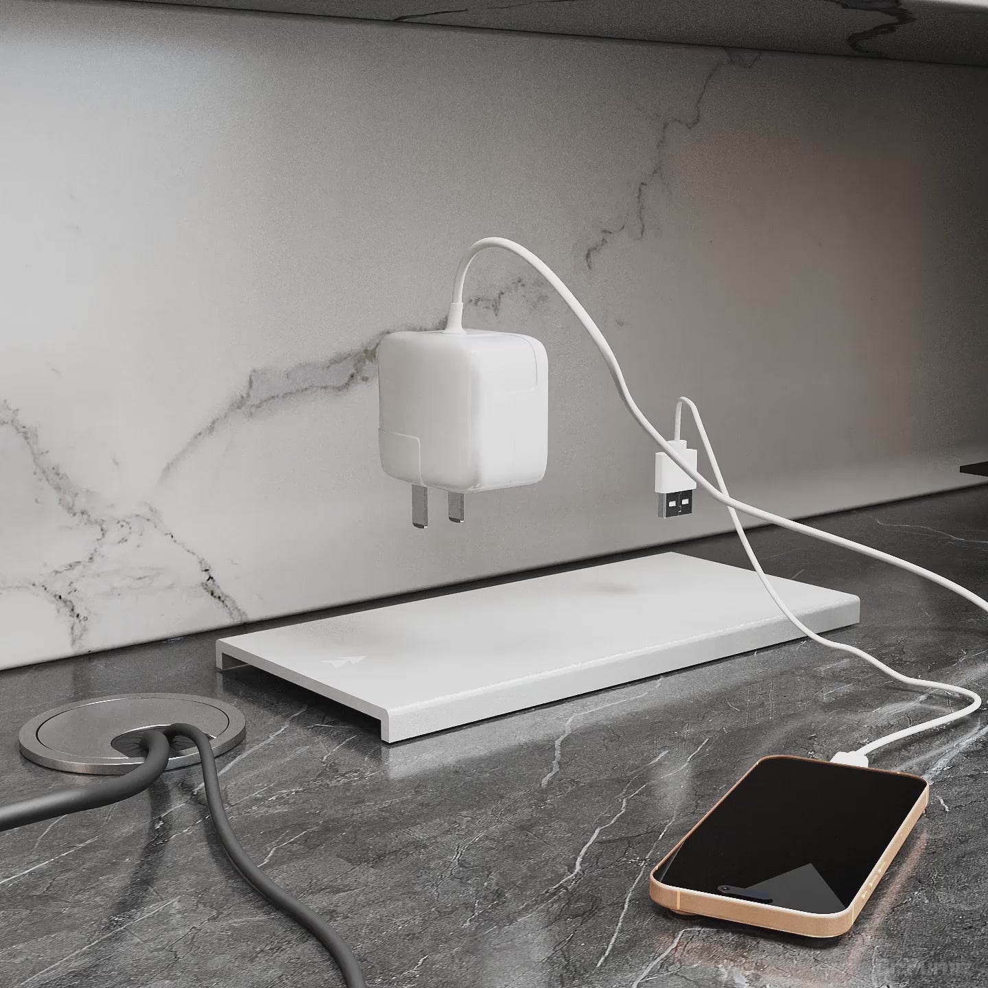 reception desk with cable management