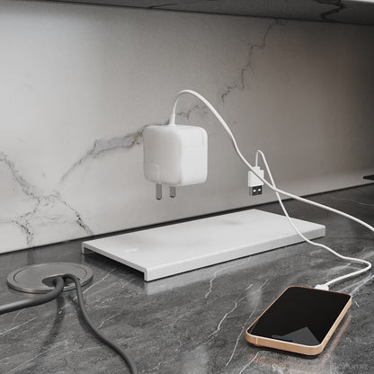 reception desk with cable management
