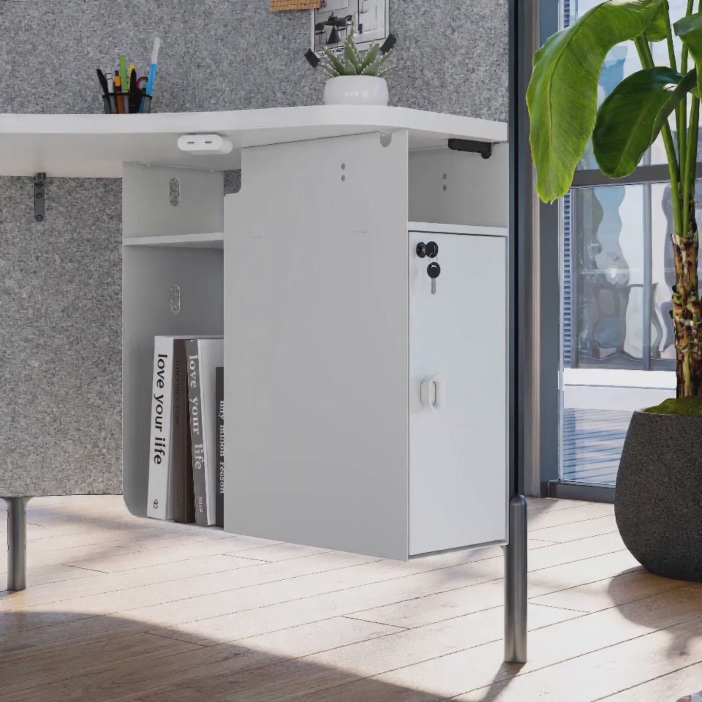office desk with integrated storage