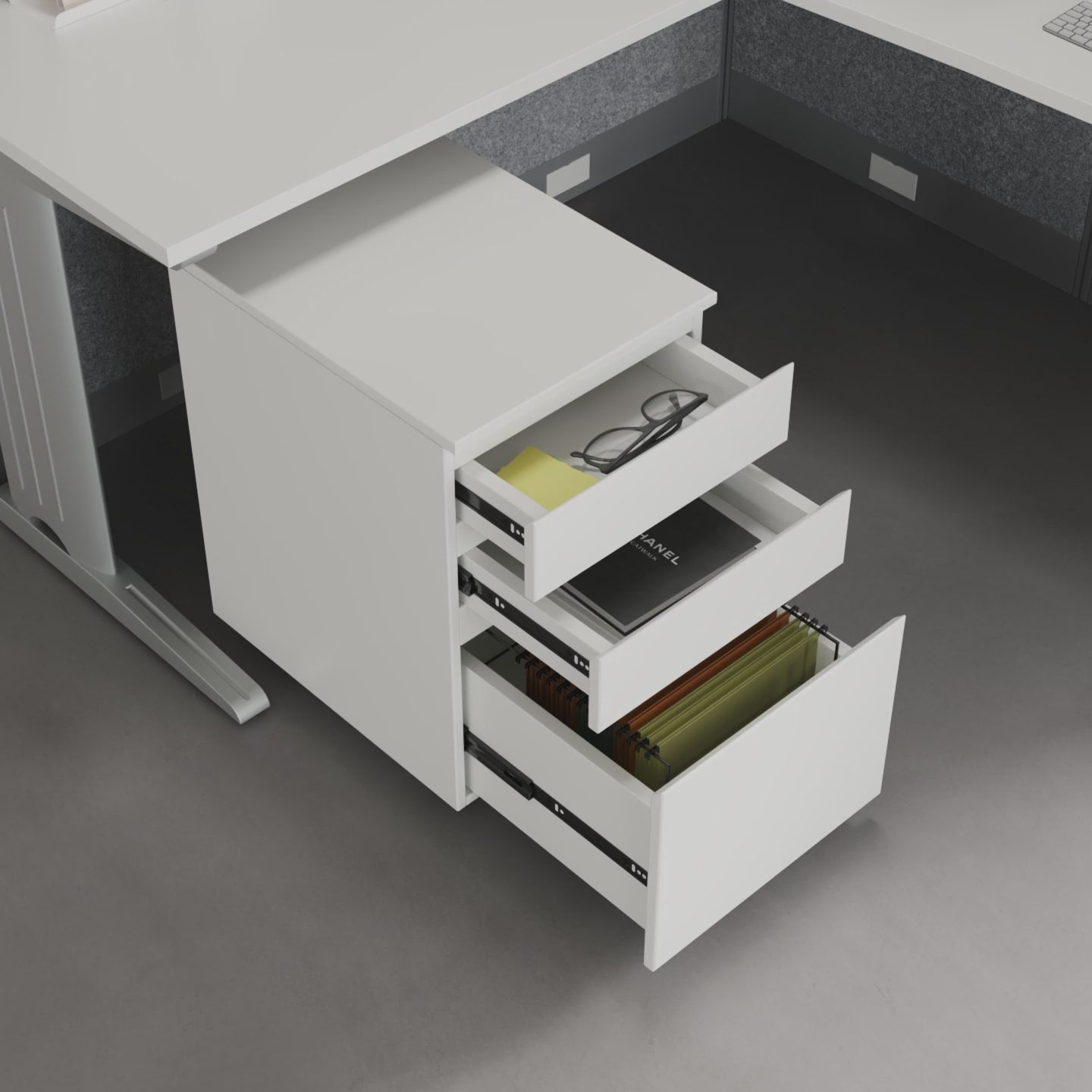 office desk with integrated storage
