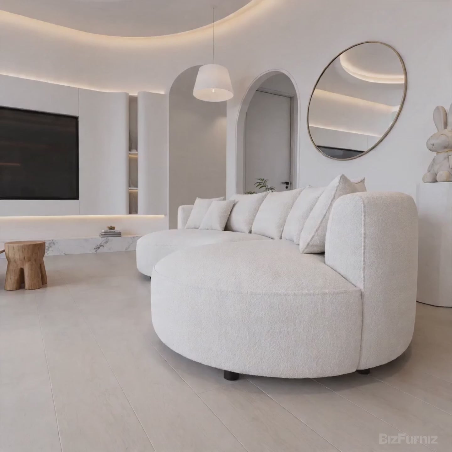 Video showing 126" Curved Sectional Sofa with Solid Wood Frame and Cloud-Soft Padding for 4-6 People