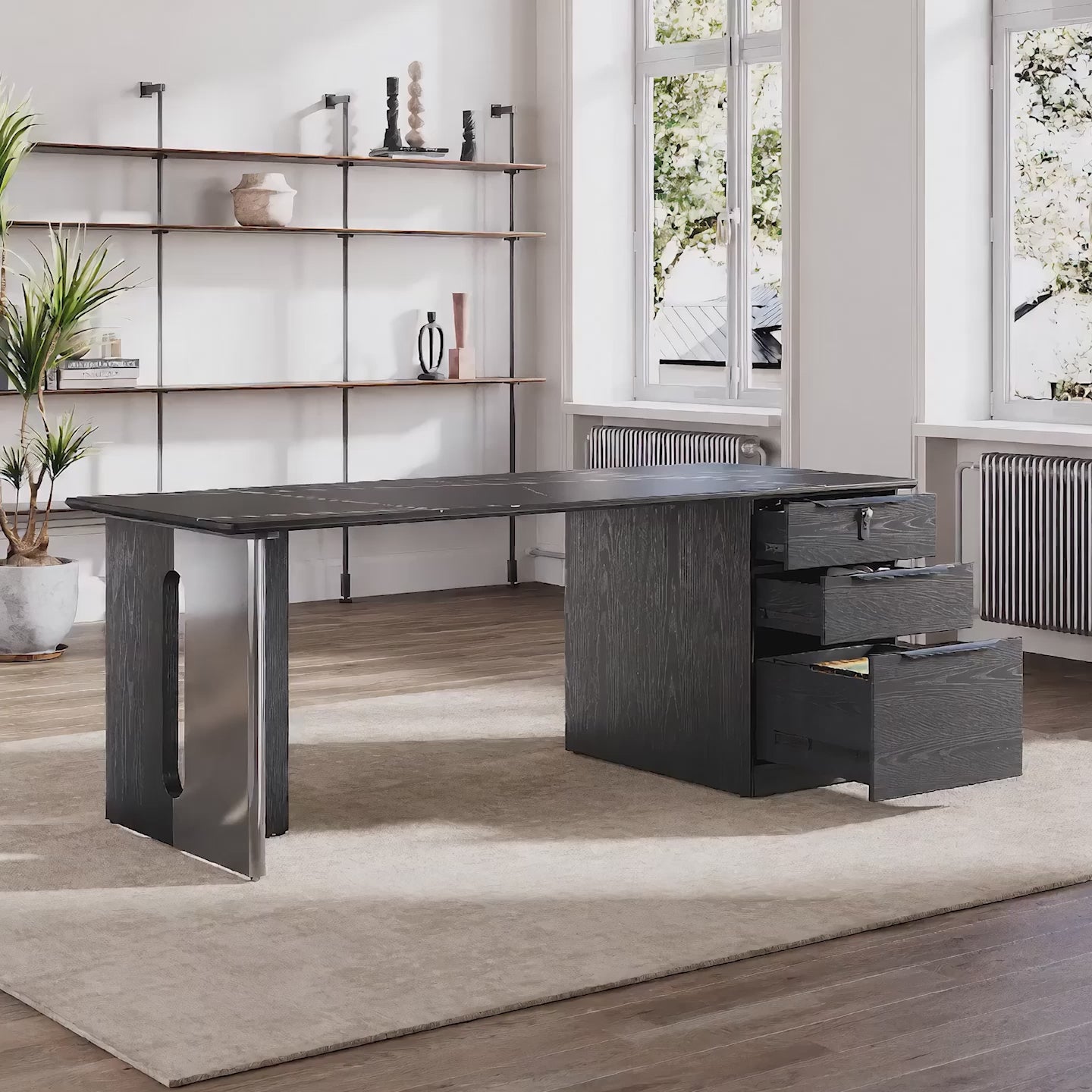 executive desk with integrated storage
