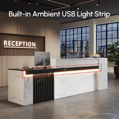Modern Reception Desk with Counter Cable Management for Offices, Lobbies & Stores