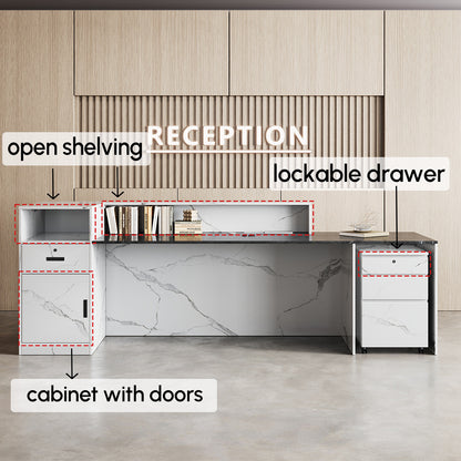 Modern Reception Desk with Counter Cable Management for Offices, Lobbies & Stores