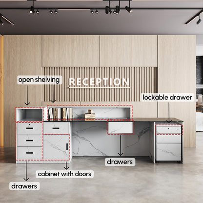 Modern Reception Desk with Counter Cable Management for Offices, Lobbies & Stores