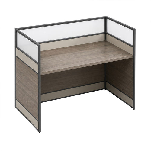 Modern Office Workstation Desk with Frosted Privacy Panel & USB Ports