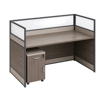 Modern Office Workstation Desk with Frosted Privacy Panel & USB Ports