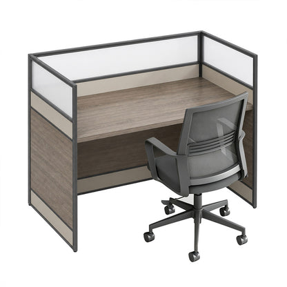 Modern Office Workstation Desk with Frosted Privacy Panel & USB Ports