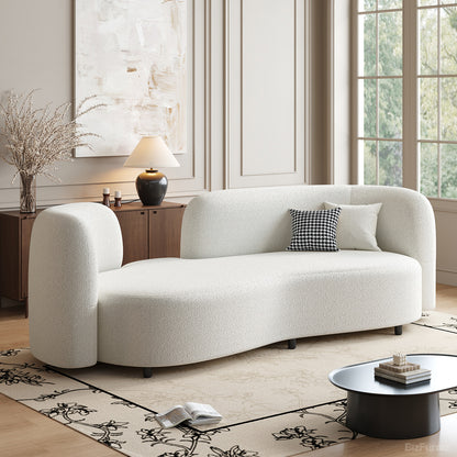 70" Curve Sofa with Sherpa Upholstery, Foam Cushion and Wood Frame product view 2