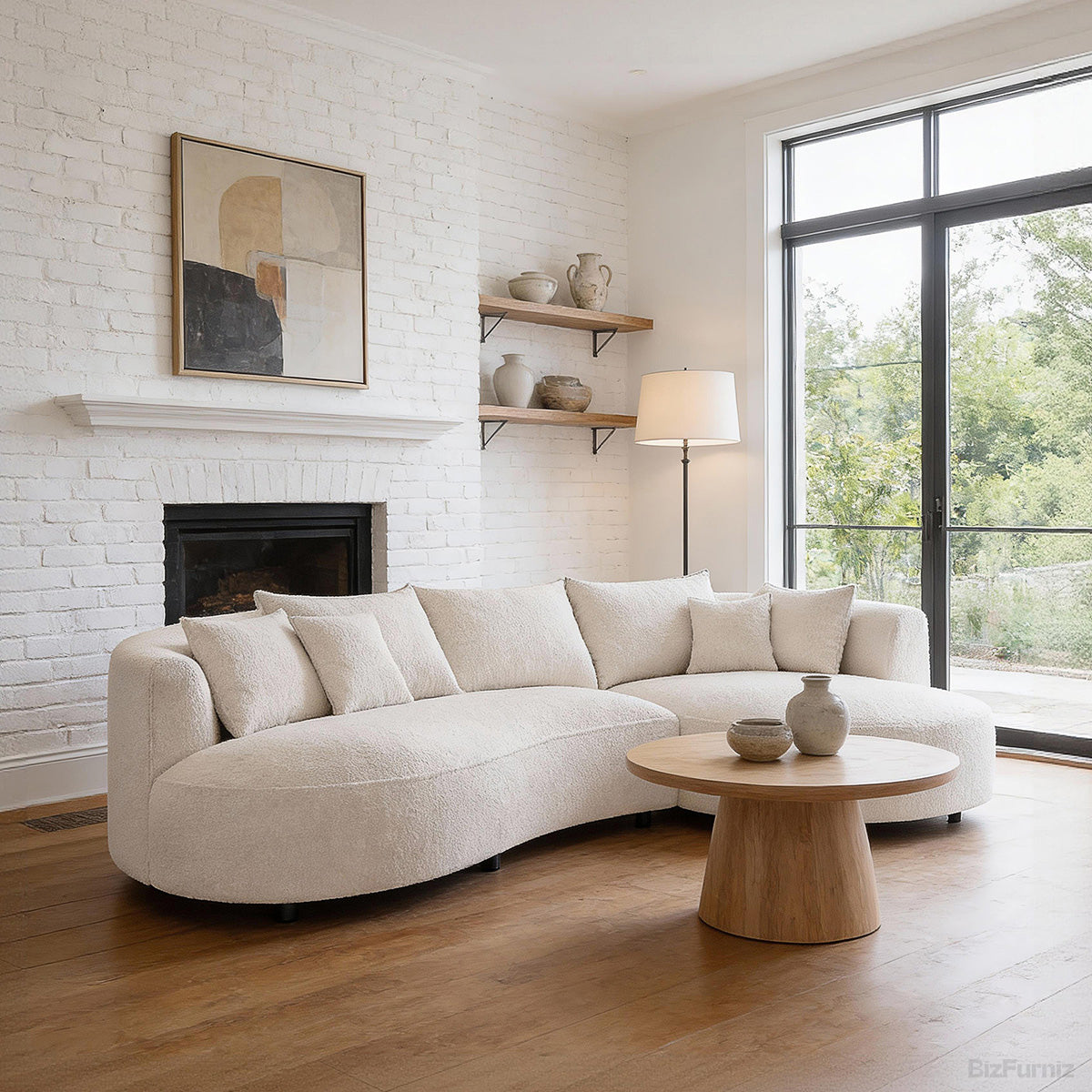 126" Curved Sectional Sofa with Solid Wood Frame and Cloud-Soft Padding for 4-6 People product view 3