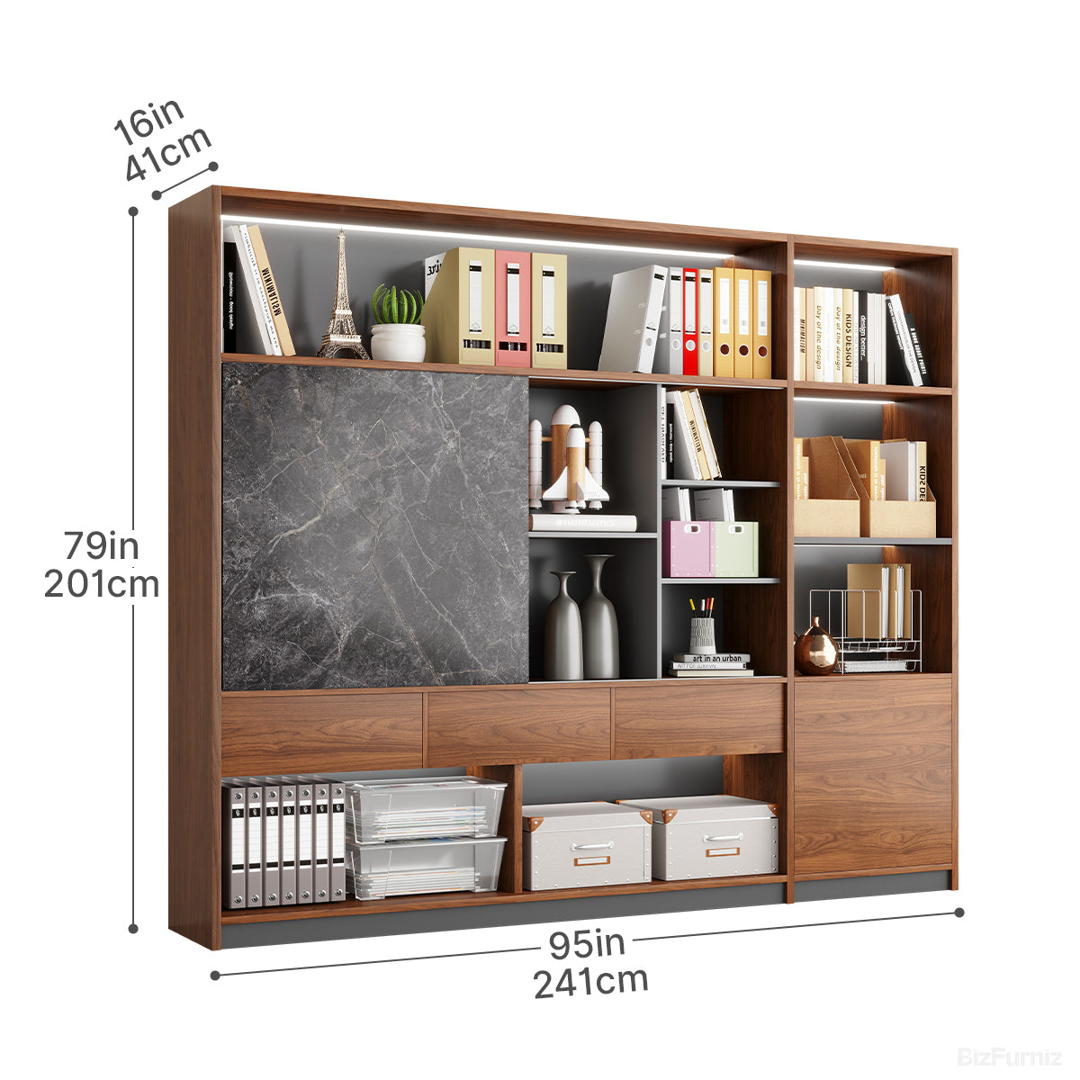 95" Modern Multi-Zone Bookshelf, All-in-One Storage Cabinet for Home and Offices product view 5