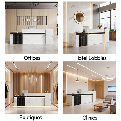 Modern Reception Desk with Counter Cable Management for Offices, Lobbies & Stores