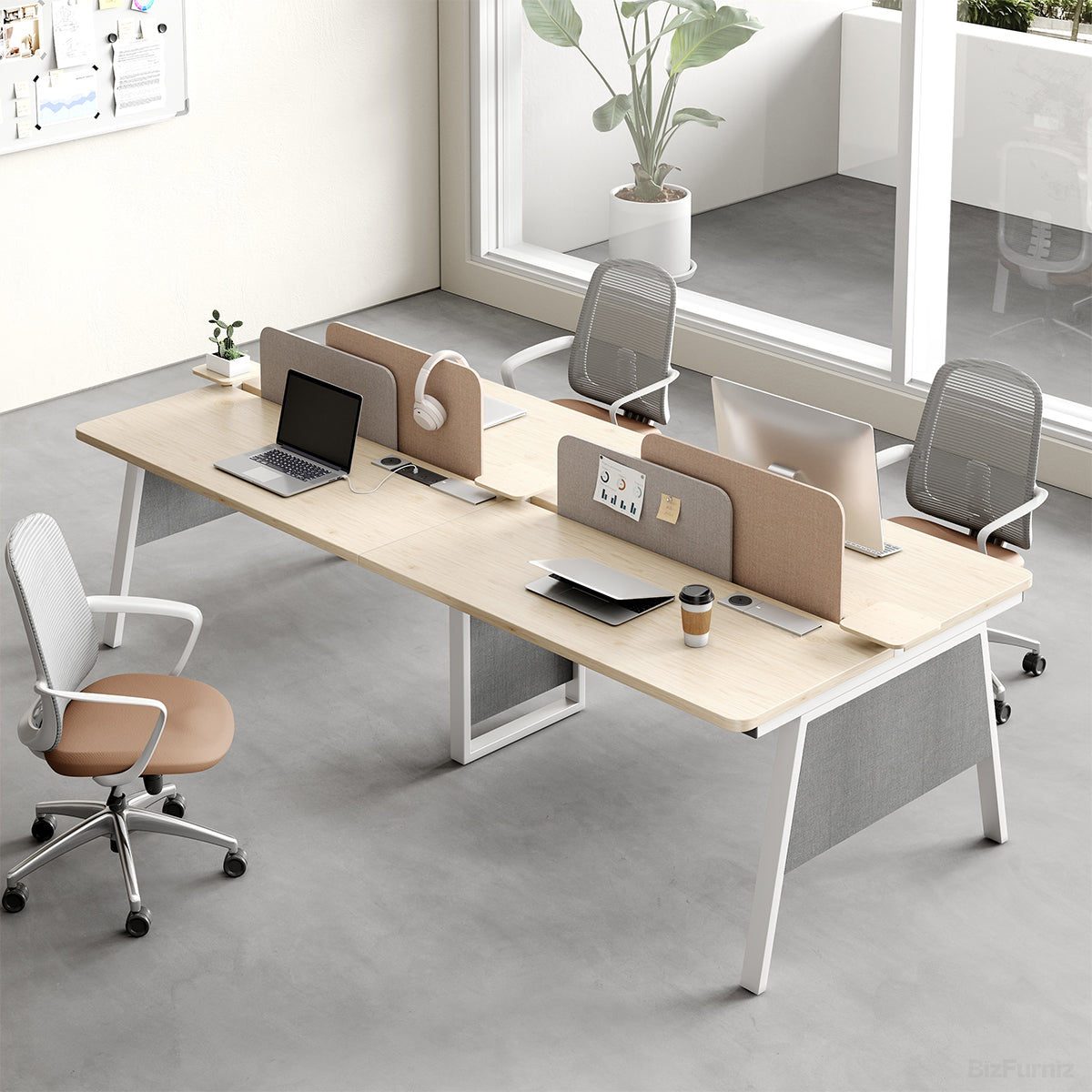 110" 4-person Office Desk with Partition and Cable Management photo 2