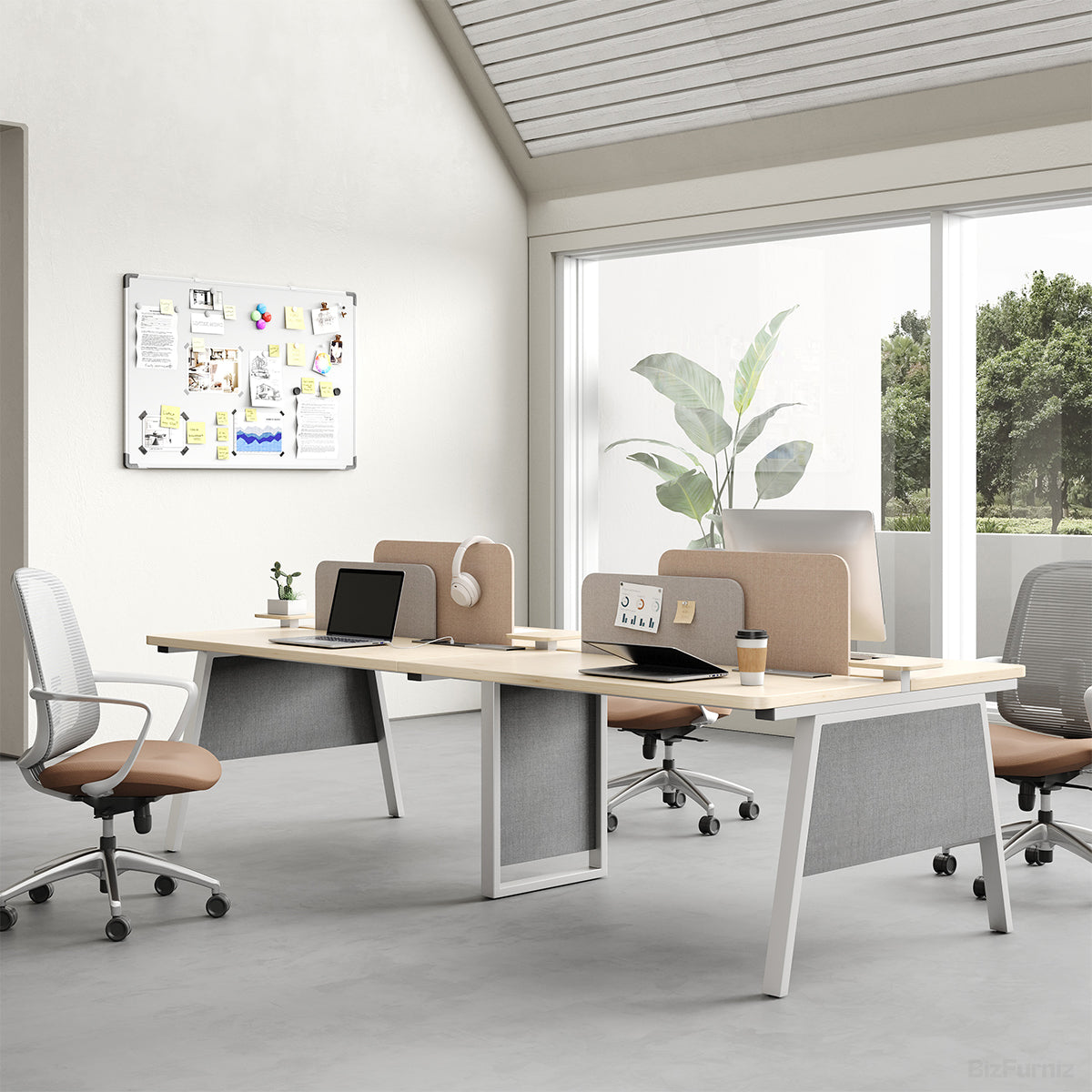 110" 4-person Office Desk with Partition and Cable Management photo 3
